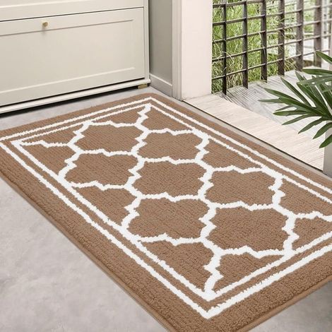 Washable Indoor Doormats, Dirt Catching Mat, Absorbent, Non-Slip, Low Profile Doormat for Indoor, Kitchen, Front Door and Back Door - 50 x 80 cm, Brown (1/4)