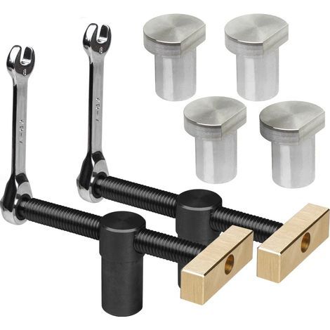 Juego de 2 abrazaderas de banco de liberación rápida con 4 bancos para agujeros de 20 mm, topes de posicionamiento para bancos de bricolaje y abrazaderas de liberación rápida para agujeros de 20 mm (1/4)