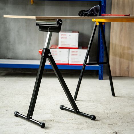 Servante d'atelier à rouleau pliable. support avec rouleau hauteur réglable 68 à 110 cm. charge max. 90 kg. noir