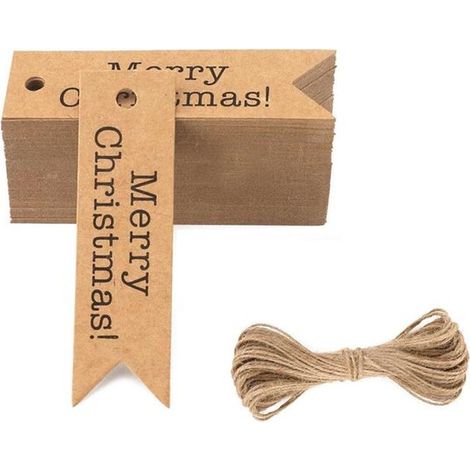 Étiquettes cadeaux - 100 pièces - Étiquettes carton - Papier kraft - Étiquettes nom cadeau Noël - Étiquettes Noël - Décoration Noël - Kit Cartes cadeaux papier - Étiquettes suspendues ficelle - Avec f (1/5)