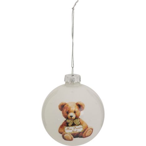 Déco Sapin Boule de Noël en Verre D 8 cm Blanc avec Ourson - Feeric Christmas (1/2)