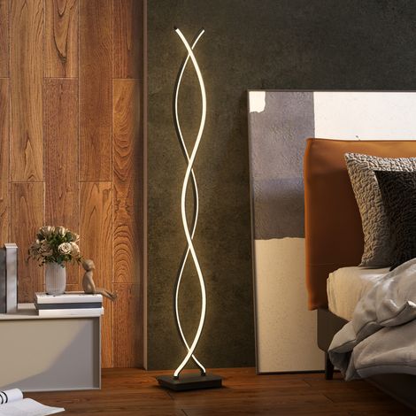 Lampadaire sur pied salon, lampe salon 3 niveaux de luminosité réglables à double spirale avec interrupteur à pied, noir