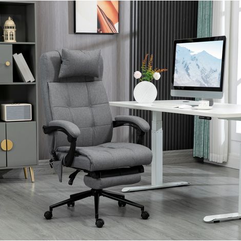 Chaise de bureau massante rembourrée grise avec appui-tête, repose-pieds et dossier inclinable 66x76x112-120 cm (1/5)