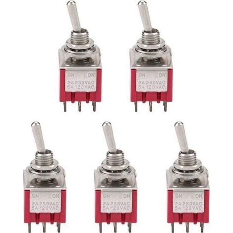 5Pcs Interrupteur à Bascule à 3PDT 9 Broches 6mm 2A / 250VAC 5A / 120VAC ON-ON 2 Position