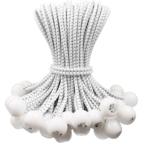 Tendeurs élastiques, 50 tendeurs élastiques avec boule pour bâches, tentes, voiles d'ombrage, 150 mm (blancs à pois noirs) (1/5)