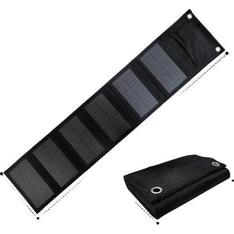 Caricabatterie solare, uscita USB, leggero e portatile, pieghevole in 6 posizioni, colore nero. (1/2)