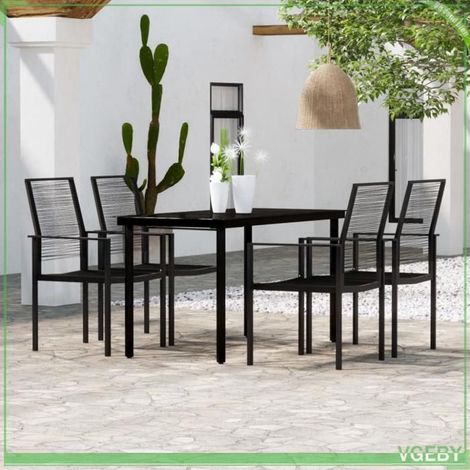 Ensemble à manger de jardin - FAFEICY - 3099199 - Noir - Table verre - Chaises rotin PVC (1/5)