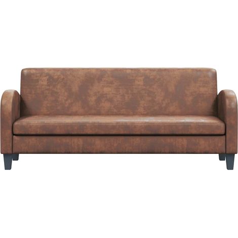 Divano a 3 Posti Sofa in Pelle Scamosciata Sintetica Marrone (1/5)