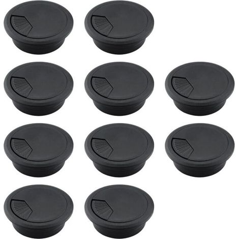 Passe-câbles de bureau, cache-câbles en plastique ABS, organiseurs de câbles réglables et amovibles – Lot de 10, 50 mm, noir (1/4)