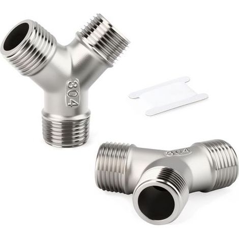 2 pièces Raccords de tuyauterie mâles en 304 acier inoxydable en forme de Y, raccords de tuyauterie mâles 1/4" BSP, pour l'eau, l'huile, l'air et le gaz (1/5)