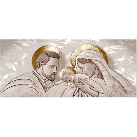 Lupia - Quadro moderno sacra famiglia Canvas Prime THE KISS SHABBY BROWN 38x90 cm, Stampa su Tela, Telaio in Fibra di Legno, per soggiorno capezzale camera da letto, ufficio