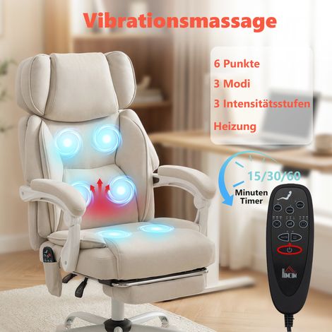 Fauteuil de bureau haut avec massage vibrant et chauffage, ergonomique, inclinable, repose-pieds inclus, blanc crème (1/5)