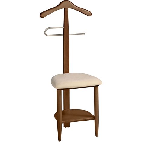 Valet de chambre en hêtre massif laqué – Cintre courbé et étagère inférieure – Résistant à l'humidité – Pour vêtements jusqu'à 20kg – Herdasa (1/2)