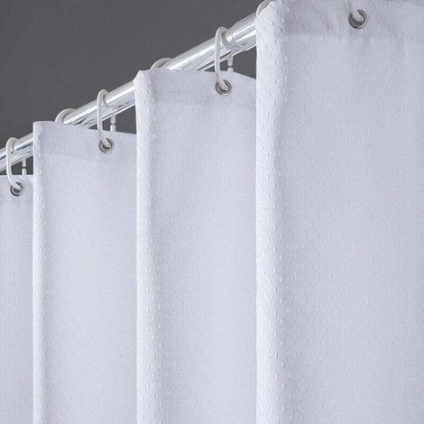 Rideau de Douche Anti Moisissure Tissu en Polyester Imperméable Épais Rideaux de Douche Textile Lavable pour Baignoire ou la Salle de bain 12 Crochets de Rideau Douche Blanc Gaufre 180x1