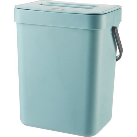 Poubelle 5 Litres - Plastique Sans BPA - 21 x 17,5 x 24,5 cm - Fixation Plan de Travail ou Porte de Placard - Bleu (1/5)