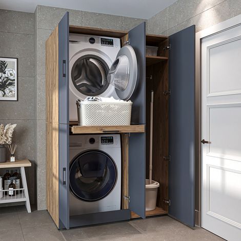 Roomart DORA-I Waschmaschinen-Überbauschrank 115, Anthrazit-Eiche