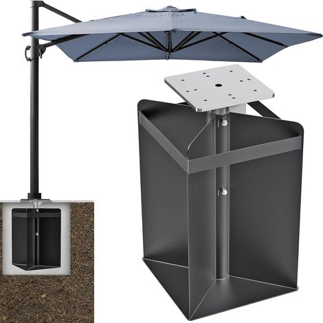 Base de Parasol de Terrasse, Support Parasol Balcon Ancrage Universel pour Parasol Plaque Fixation au Sol pour Poteau Cantilever Déporté pour Jardin Extérieur Cour ou Balcon, en kit (1/5)