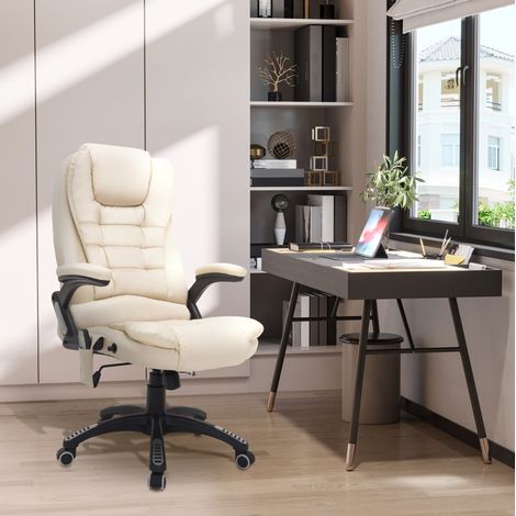 Massage-Bürostuhl mit 6 Massagepunkten, Heizfunktion, drehbar, beige Kunstleder HAVRYA (1/4)
