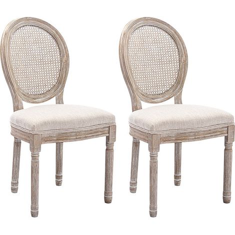 Lot de 2 chaises - Cannage, tissu et bois d'hévéa - Beige - ANTOINETTE (1/5)