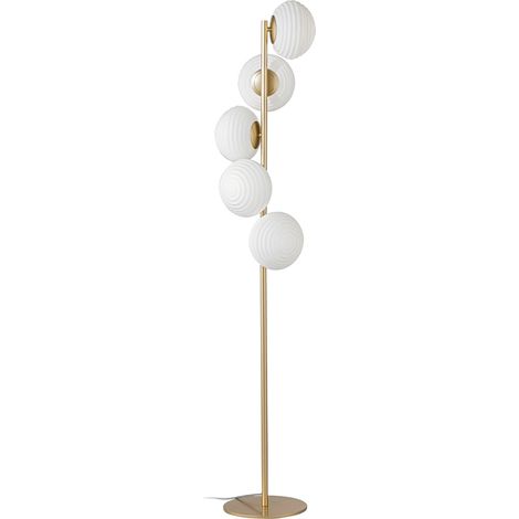 Lámpara de pie de metal dorado con 5 luces de vidrio blanco soplado Ripple (1/2)