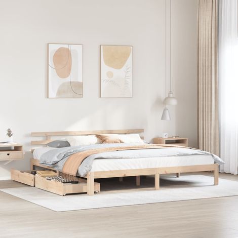 vidaXL Giroletto con Cassetti 180x200 cm in Legno Massello di Pino (1/5)