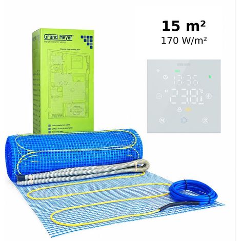 Kit de calefacción por suelo radiante 15 m², 170 W/m² + termostato Wi-Fi programable Premium TSM-10, vidrio templado 3mm (1/5)