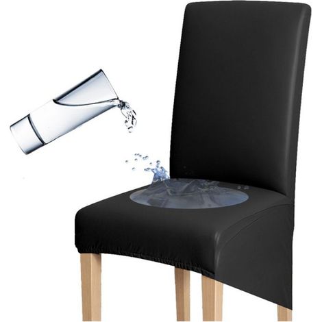 Housse Pour Chaise - Éco-Cuir - Hauteur Dossier 60 À 75 Cm - Noir - 1 Pièce (1/5)