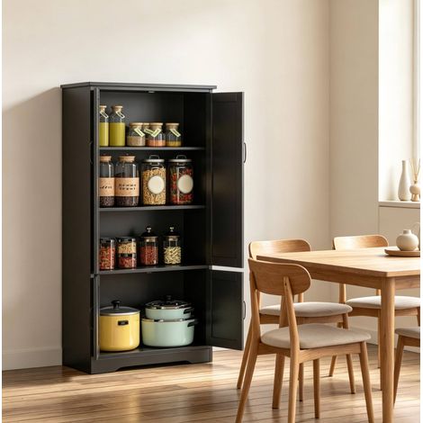 Mueble de cocina negro con 2 puertas, 3 estantes y sistema antivuelco DESVIAE (1/5)