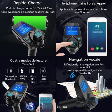 Émetteur FM Bluetooth avec microphone et emplacement pour carte Micro SD[D]