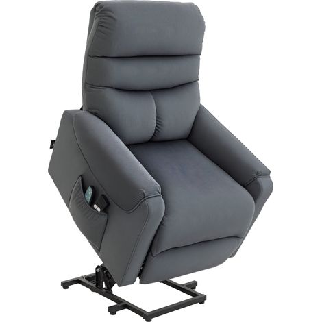 Fernsehsessel mit Aufstehhilfe Elektrisch, Massagesessel mit Liegefunktion und Wärmefunktion, Relaxsessel mit Fernbedienung und Seitentasche Verstellbar Polyester-Gewebe Dunkelgrau