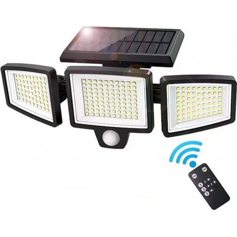 Lampes solaires d'extérieur puissantes : projecteur solaire à détecteur de mouvement 210 LED, 3000LM, grand angle 320°, IP65, appliques murales solaires pour une utilisation en extérieur. (1/5)