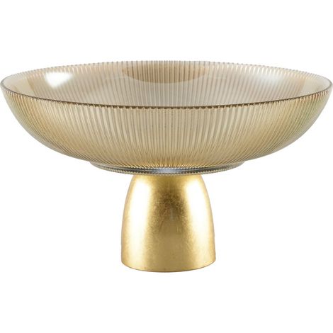 Coupe à fruits évasée en verre fumé côtelé et pied doré pour table 25 x 25 x 15 cm - PANGIVO (1/2)