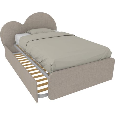 Letto a cuore 1 piazza e mezza con secondo letto estraibile - Perfetto per camerette - Effetto tessuto (1/5)