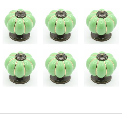 Bouton de meuble-6 x Boutons de tiroir en céramique bouton de meuble forme citrouille pour tiroirs et placards de cuisine (Vert) (1/2)