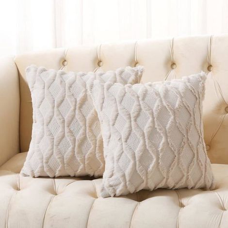 Housse De Coussin - 50x50 Cm - Imitation Laine Devant Et Velours Dos - Fermeture Eclair Invisible - Style Bohème - Lot De 2 (1/5)