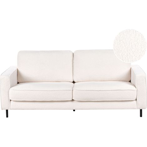 Divano in tessuto boucle bianco 3 posti con cuscini e gambe in metallo Savalen