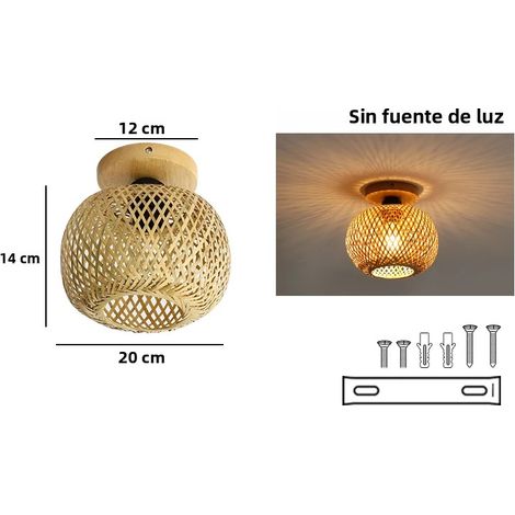 Plafonnier rétro en bambou (20 cm), éclairage LED décoratif et orientable, douille E27 (1/5)