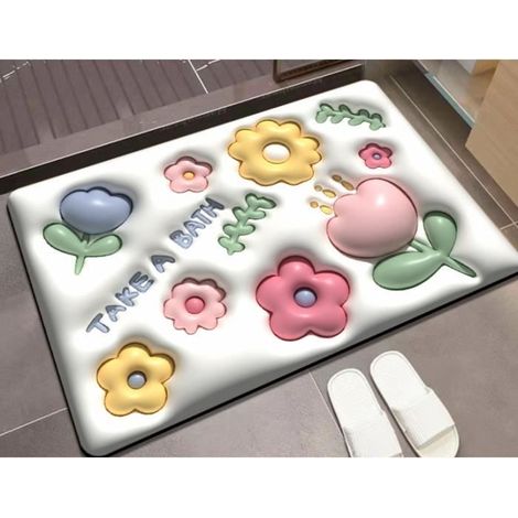 40x60cm Tapis de Porte 3D Expansion Petite Fleur Douce Diatomée Boue Absorbante Tapis de Salle de Bain Toilette Tapis Antidérapant-1 (1/2)