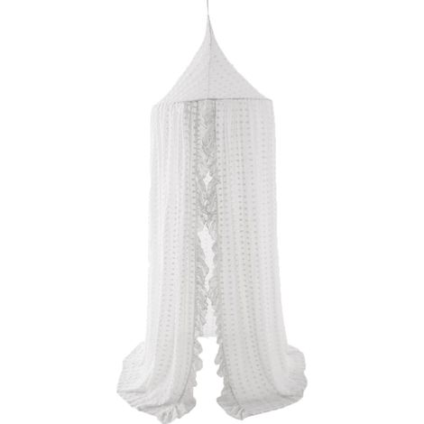 Elegant Baby Crib Canopy for Cot - Lace and Tulle Mosquito Net with Tassels, Dream Tent for Girls Princess Reading Corner for Kids, Nursery Room Decoration, White (1/5)