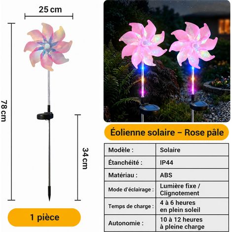 Lampe solaire moulin à vent sur piquet rose clair dépoli lot de 2 rose réf 0817 45,5 × 10 × 13 cm 240 g – Livraison gratuite