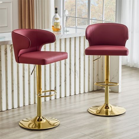 Lot de 2 Tabourets de Bar 49,7x45x110cm Pivotants à 360° avec Dossier et Repose-pieds Réglables en Hauteur Similicuir - Rouge (1/5)