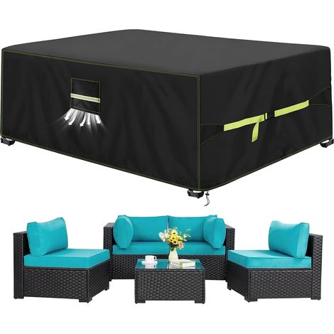 Housses pour Mobilier de Jardin, 420D Oxford Tissu Housse Salon de Jardin Exterieur 300x200x90cm Bache De Protection avec Grilles D’aération imperméable, Coupe-Vent, Anti-UV, Indéchirable