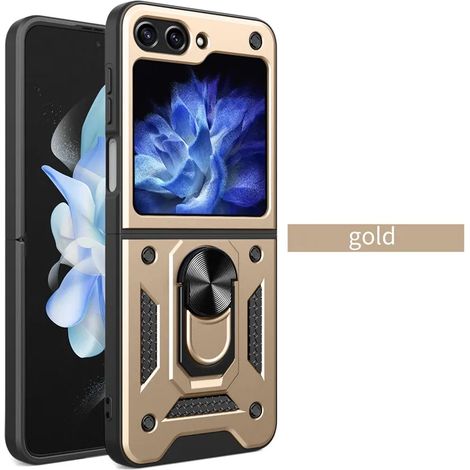 (Or, Galaxy Z Flip6) Étui de protection antichoc avec support de bague et poignée antidérapante. (1/5)