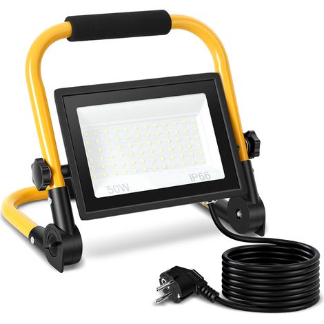 TolleTour Foco LED de obra 50W blanco frío 6500K IP66 lámpara de trabajo con soporte y cable 3m para jardín balcón exterior (1/5)