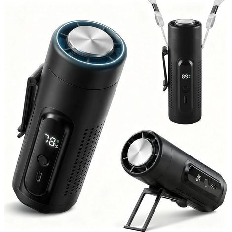 Ventilateur portable 3 en 1, ventilateur de bureau et de voyage rechargeable avec plaque rafraîchissante, mini ventilateur à main avec 5 vitesses réglables, écran LED intégré, support de bureau inclus (1/5)