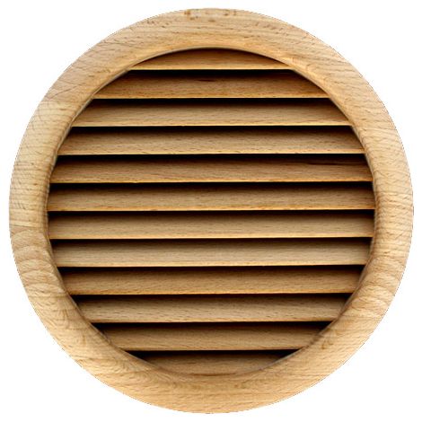 First Plast – Grille ventilation ronde bois à encastrer Ø extérieur 172mm – Ø de perçage 160mm – Passage d'air 74 cm² – Profondeur volets 19mm