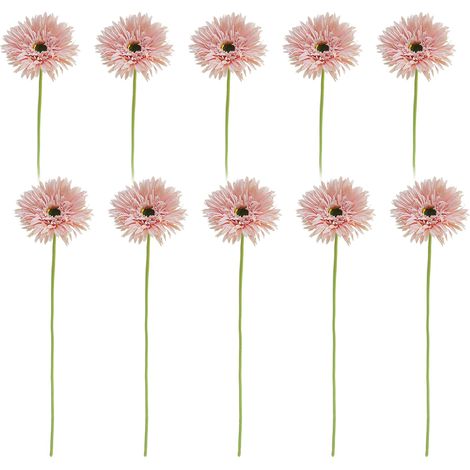 [Rose] 10 gerberas artificiels frais et simples à tige unique brossée, décoration intérieure moderne et minimaliste. (1/2)