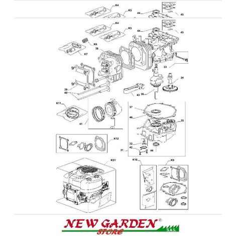 Esploso spaccato motore serie tre trattorino rasaerba TRE 801 GGP CASTELGARDEN K12 ASS. GUARNIZIONI TESTA CILINDRO