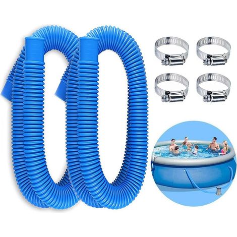 Tuyau de piscine bleu en deux sections, tuyau de rechange pour piscine, pompe de filtration avec 4 colliers de serrage métalliques, tuyau de rechange pour piscine hors sol (1/5)
