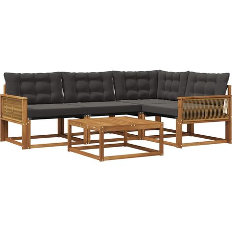 vidaXL  Outdoor Sofa Set  with Cushion 5 pcs Natural and Black